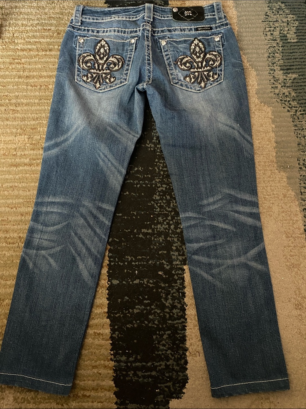 Blue Distressed Straight-Leg Skinny Jeans